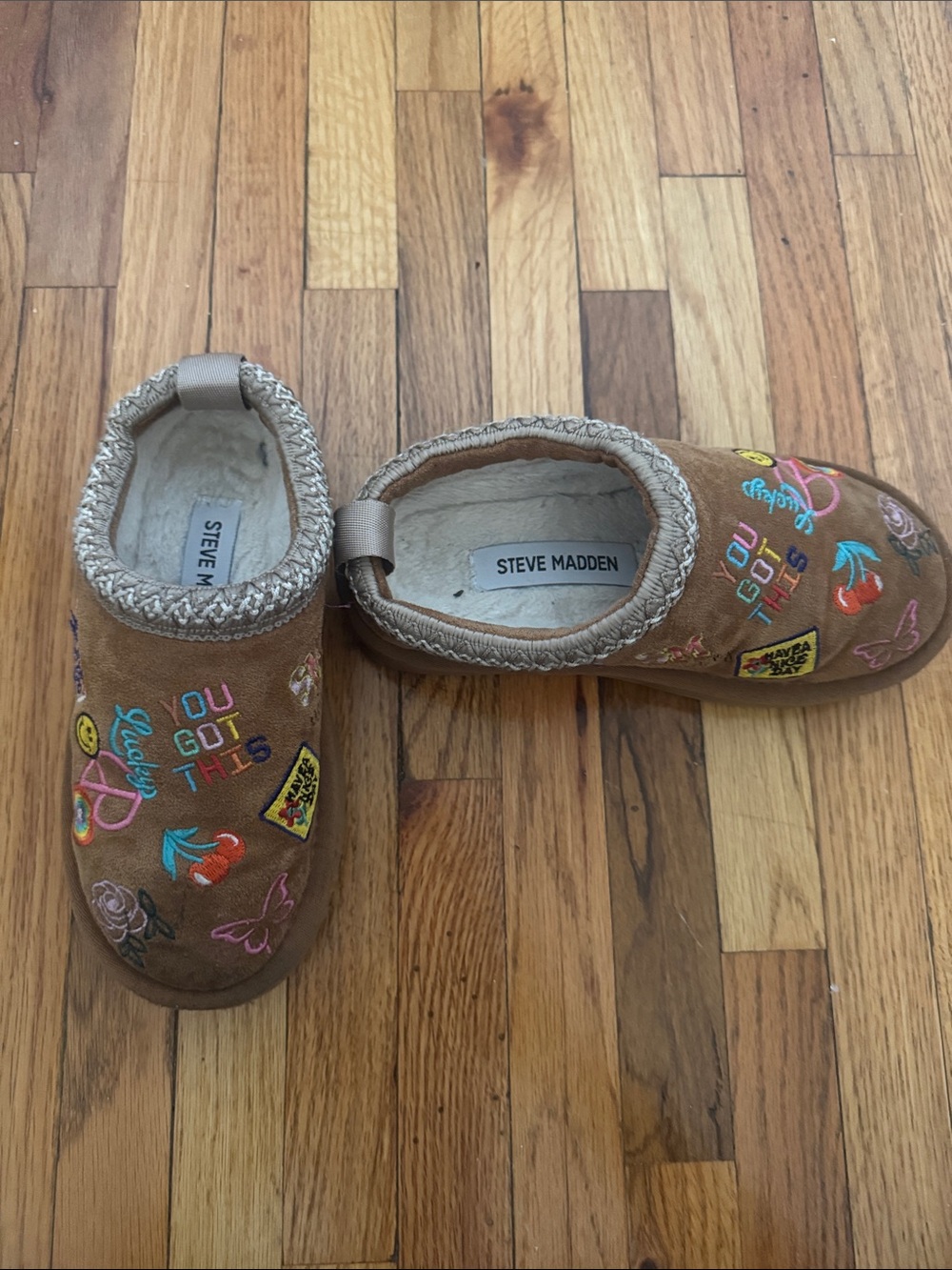 Steve Madden Kids Brown Embroidered Slip-Ons with Multicolor Patches